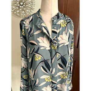 Ann Taylor factory L/S button down print blouse floral pattern M